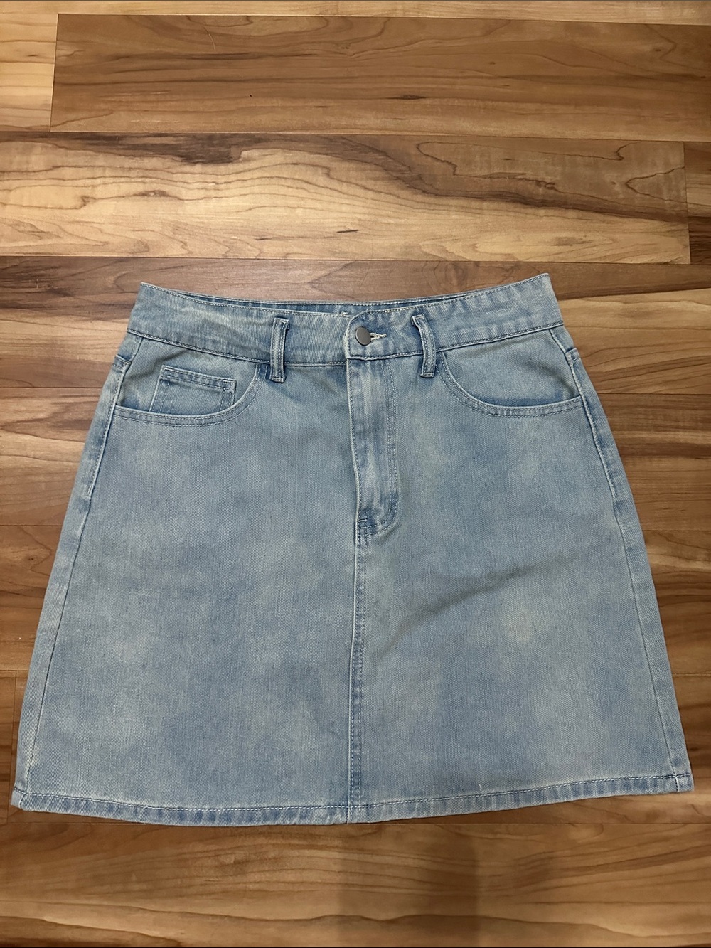 Light Blue Denim A-Line Mini Skirt